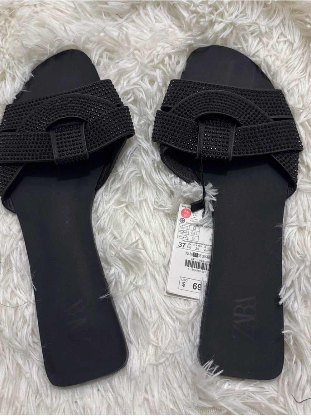 Zara Black Crystal-Embellished Slide Sandals